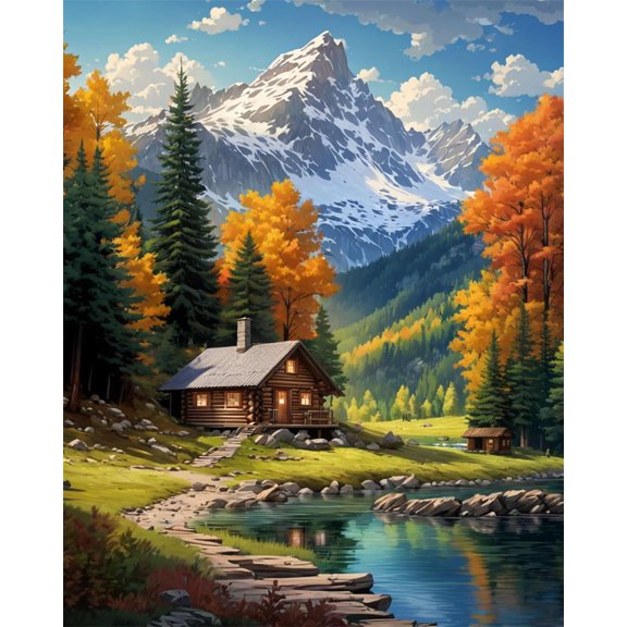 5D DIY Diamond Painting Set (Adults) - "The Cottage" Beginner Diamond Art Set, Full Circle Diamond Crafts, Home Wall Decor Gift
