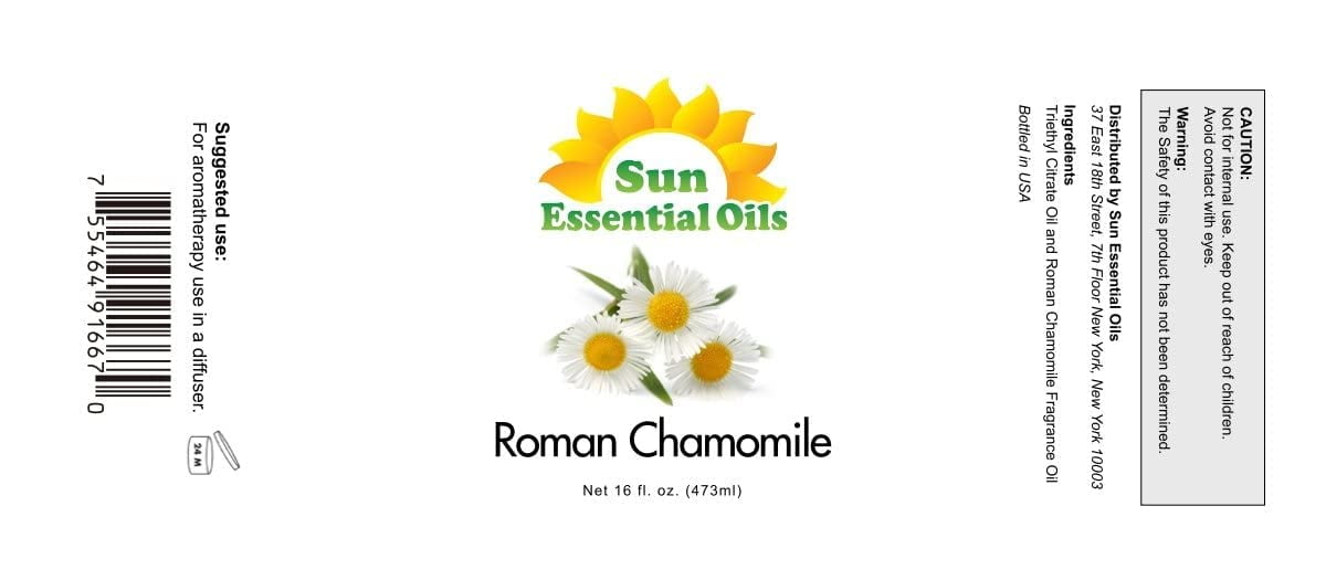 Sun Essential Oils - Chamomile (Roman) Essential Oil 16oz for Aromatherapy, Diffuser, Soothing, Calming, Relieves Stress