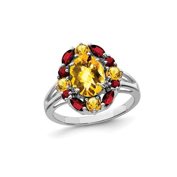 Gem & Harmony 1.60 Carat (Ctw) Citrine Ring in Sterling Silver with Garnets for Women