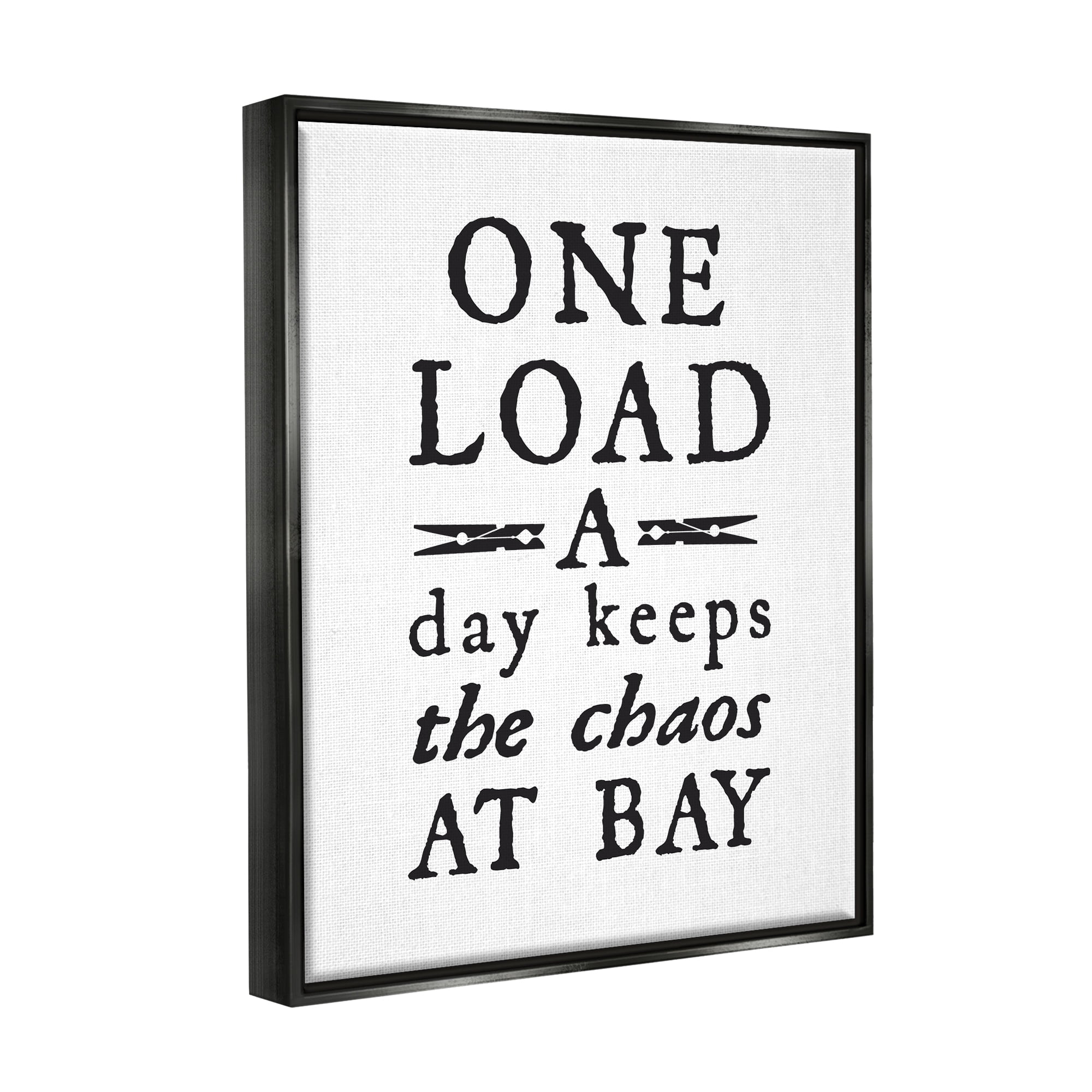 Stupell Industries Laundry Clothespin Distressed Text Phrase Sign Graphic Art Jet Black Floating Framed Canvas Print Wall Art, Design by Lettered and Lined