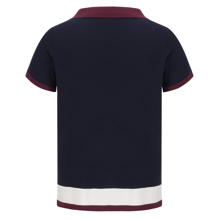 Men's Fashion Stripe Button Down Knit Polo Shirts Contrast