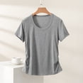 thumbnail image 4 of SSZMDLB Women T-Shirts Short Sleeve Scoop Neck Summer Tops Basic Tee Shirt Comfy Casual Everyday Wear Workout Clothes, Gray L, 4 of 5
