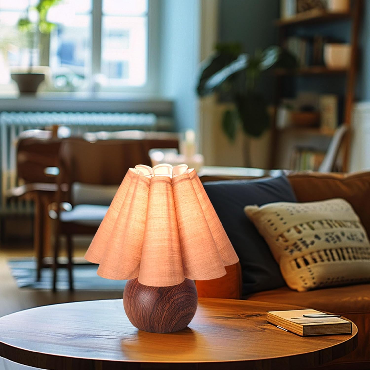 KUNJOULAM Cute Small Table Lamp, Modern Bedside Nightstand Lamp with Coffee Fabric Lampshade, Metal Base for Bedroom Home Office Decor (Without Bulb)