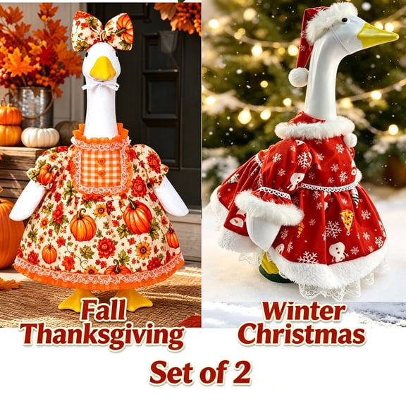 Aurorax Porch Goose Outfit 2 Pack,Porch Goose Outfit Sets for 17/19/23 inch,Christmas Thanksgiving Red and Orange Porch Goose Clothing Accessories Outdoor Home Decor