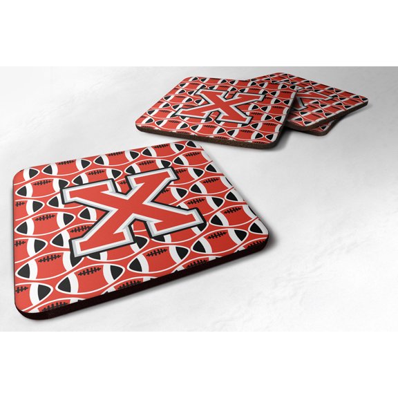 Letter X Football Scarlet and Grey Foam Coaster Set of 4