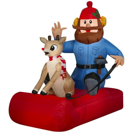 Gemmy Christmas Inflatable Rudolph And Yukon Cornelius On Sled, 4.5 Ft Tall, Multi