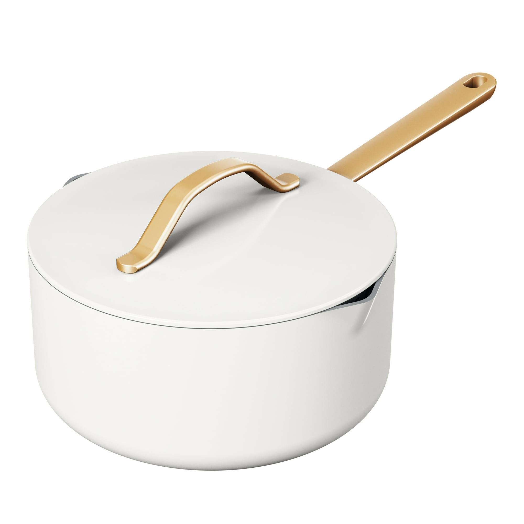 Beautiful 3 Quart Covered Sauce Pan with Strainer Lid and EverGood Ceramic Nonstick Coating, White Icing by Drew Barrymore