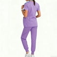 thumbnail image 3 of Scrubs Sets for Women Comfortable V-Neck Scrub Top and Jogger Pants Stretch Nursing Workwear Quick Dry Medical Uniform Suits with Multi Pocket for Nurse Esthetician Purple L, 3 of 4