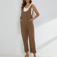 thumbnail image 5 of Women's Casual Tank Top Jumpsuit Summer Button Down Harem Leg Jumper with Pocket Loose Roll-Up Pants Athletic Overalls, Brown, M, 5 of 7