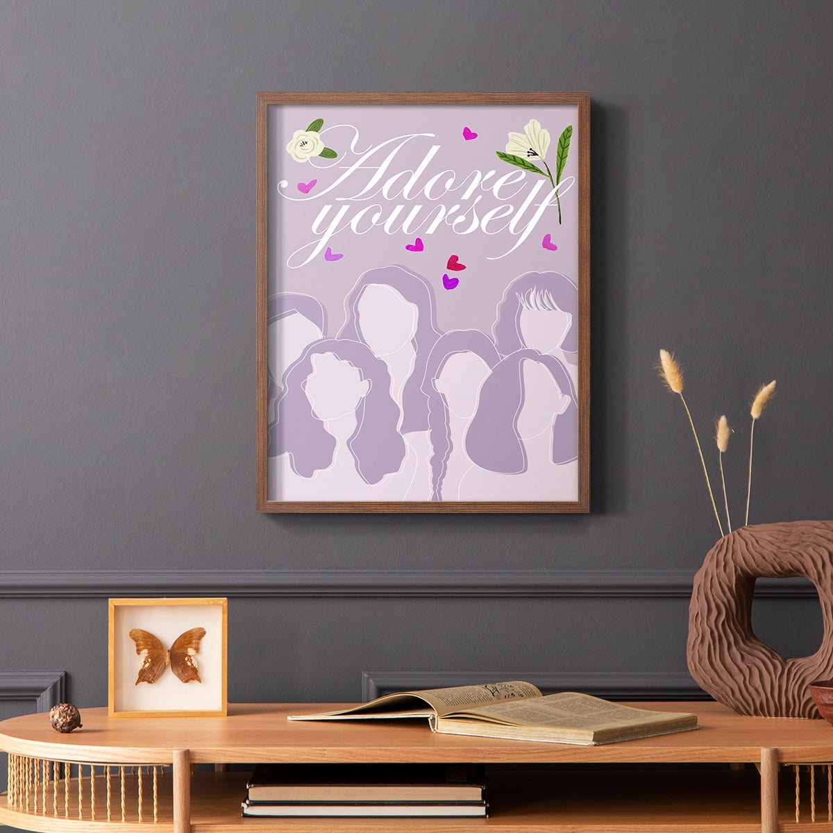 Happy Galentine's Day Collection B Framed Print in Brown Solid Wood Framed Print No Nail Hanging