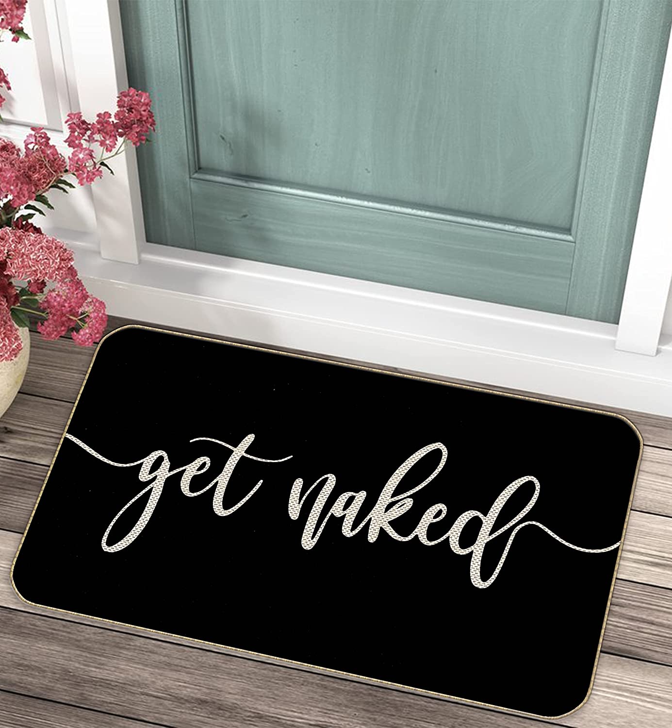 Get Naked Decorative Bath, Shower, Tub Black Door Mat, 17 x 30 inch Water Absorbent Non Slip Bath Mat, Wedding Gift Tub Door Mat, Funny Boyfriend Husband Gift