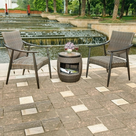 Mid Century Modern Outdoor Patio Furniture dali 3 Piece Patio Conversation Set Outdoor Bistro Furniture, Wicker Mid-Century Style Chair with Crafttech Top Wicker Coffee Table ()