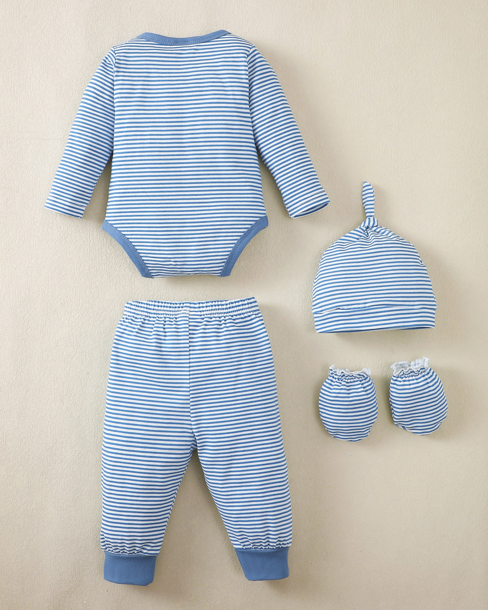 KIMI BEAR Newborn Baby Boys Layette Set 6-12 Months Shower Gift 4-Packs Pant Sets Romper Set Short Sleeves Long Sleeves Romper Dinosaur Print Clothes with Hats and Gloves 15pcs Clothes Blue