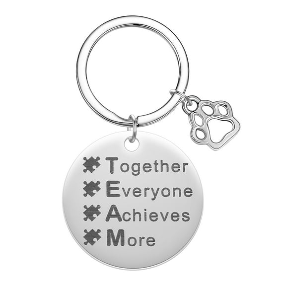 Together Everyone Achieves More Keychain Stainless Steel Dog's Paw Keyring Team Key Chain Jewelry Company School Keyring