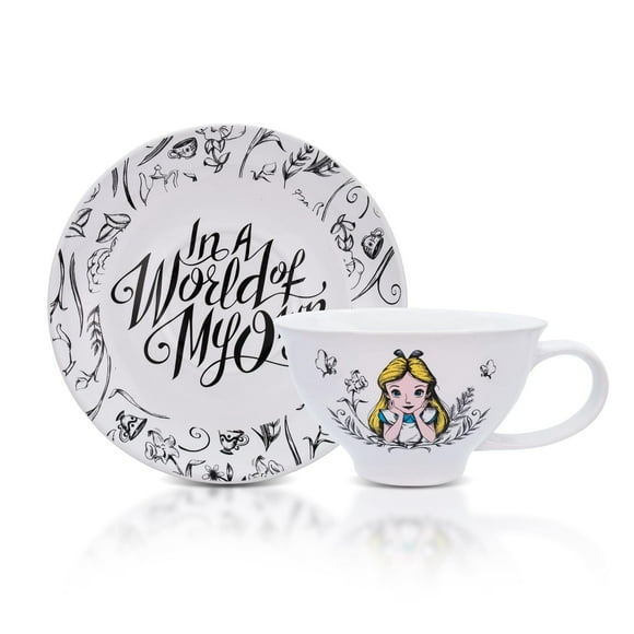Set de taza de té y platillo Alicia en el país de las maravillas, cerámica, 350 ml