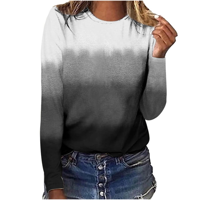 IROINID Liquidation T-Shirts à Manches Longues pour Femmes Détente Col Rond Haut Imprimé T-Shirt Blouse, Gris Foncé