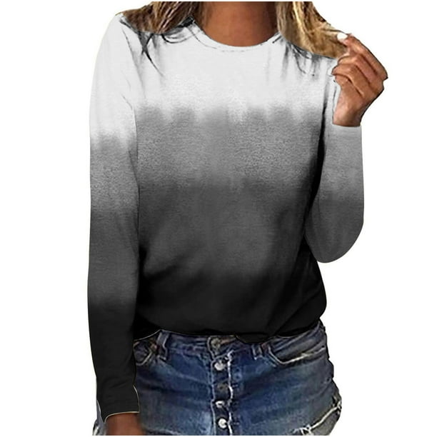 Blusa de camiseta estampada de manga larga con cuello redondo informal a la moda para mujer Pompotops FGAJ3441