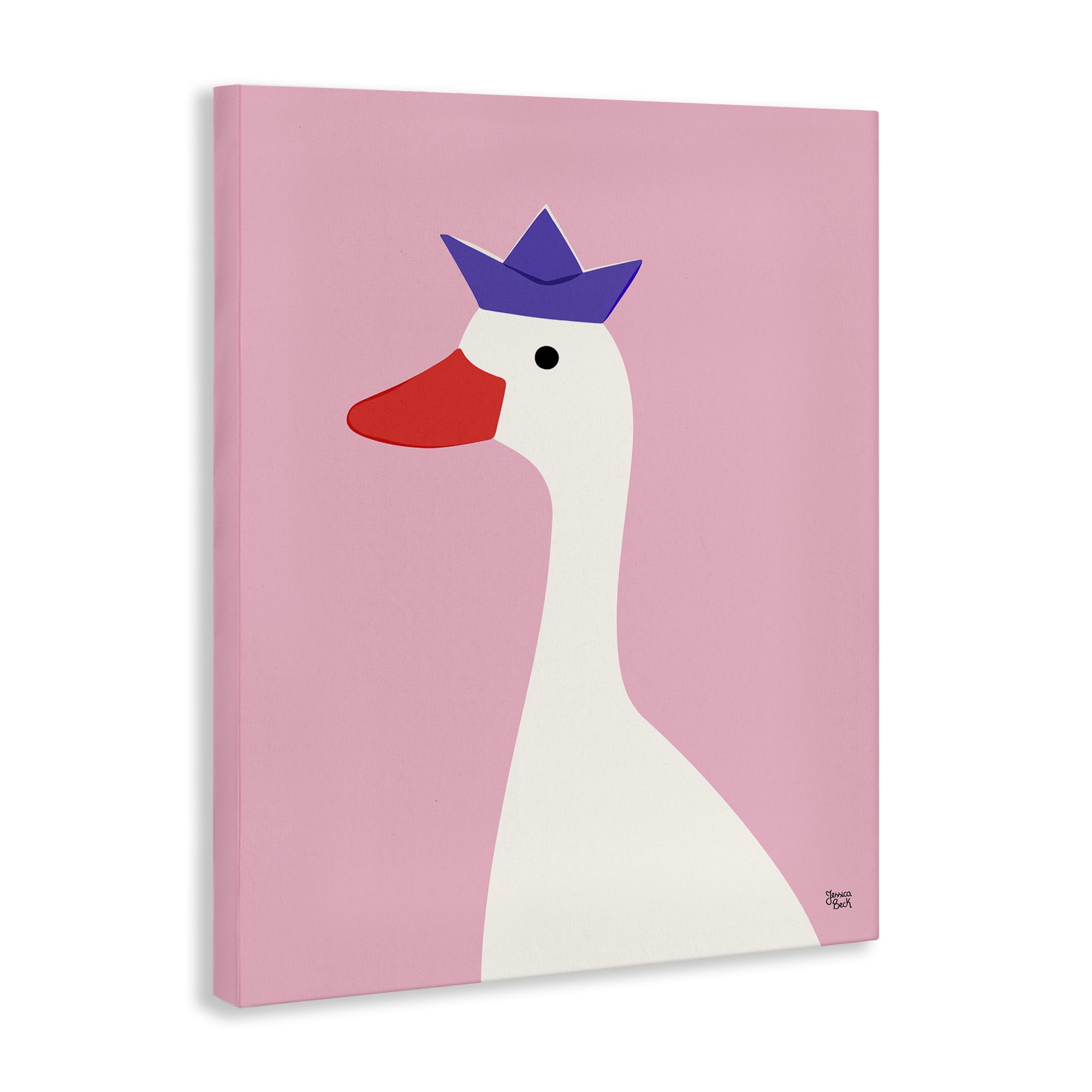 Stupell Industries Crowned Goose on Pink Animals Painting Wrapped Canvas Art Print Wall Art, 16 x 20