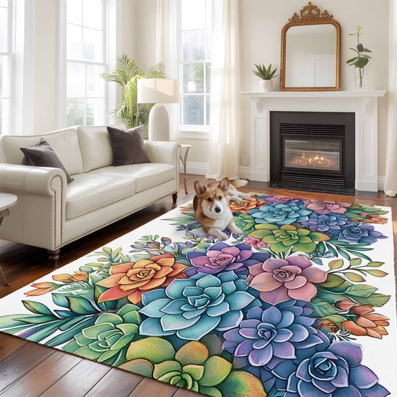6'x9' Area Rugs, Colorful Spring Floral Indoor Outdoor Area Rug for Living Room Bedroom, Summer Botanical Farmhouse Flowers Washable Bathroom Rugs Kitchen Floor Carpet Mats Home Decor Aesthetic