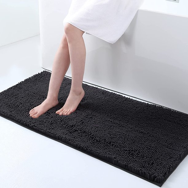 Alfombra de baño de chenilla Homaxy, alfombra gruesa antideslizante para baño, alfombra suave para pies, absorbente, de secado rápido, almohadilla de ducha de microfibra decorativanegro61MX119CM Deng Xun unisex