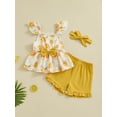 thumbnail image 2 of Suealasg Kids Baby Girls Summer Clothes 6M 12M 18M 24M 3T 4T Fly Sleeve Floral Print Tops +Elastic Waist Shorts+ Headband 3Pcs Toddler Girls Casual Beach Outfits, 2 of 9