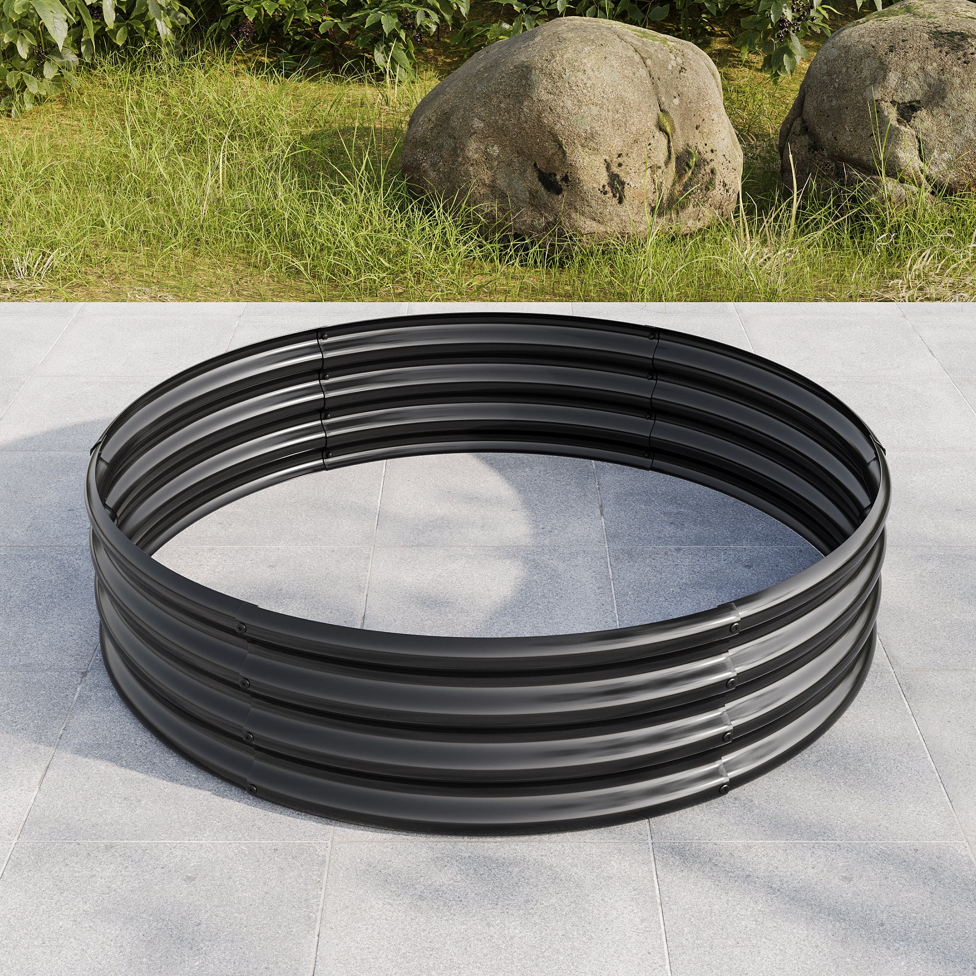 Miniyam 3.94×3.94×0.95ft Metal Raised Garden Bed, Round Raised Planter for Flowers Plants, Vegetables Herb, Black