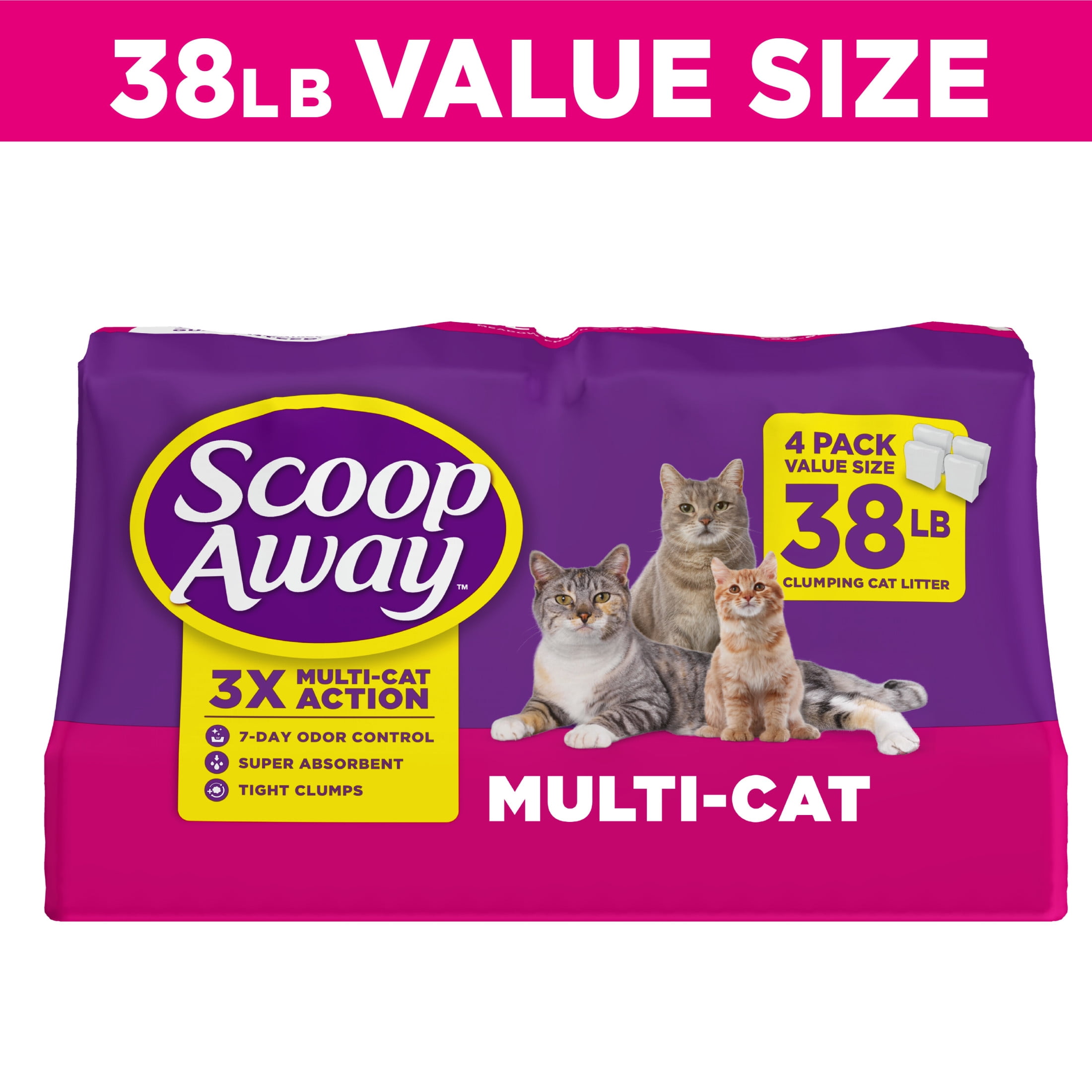 (3 pack) Scoop Away Multi Cat Litter With Meadow Fresh Scent, 38 lb. Box