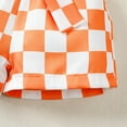 thumbnail image 7 of Kucnuzki Infant Baby Girls Summer Outfits 18-24 Months Clothes Sets Summer Ruffle Sleeveless Off-the-Shoulder Tank Top Solid Color Top Plaid Shorts Sets 2pcs Orange, 7 of 7