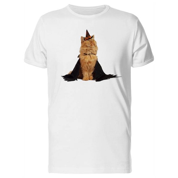 Red Cat With Witch Cape And Hat T-Shirt Men -Image by Shutterstock, Male XX-Large