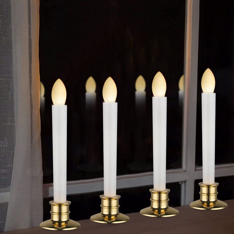 2Pack Flameless Taper Candles Battery Operated with Remote Timer, Flickering LED Window Candles for Christmas Wedding Home Decor (Silver)