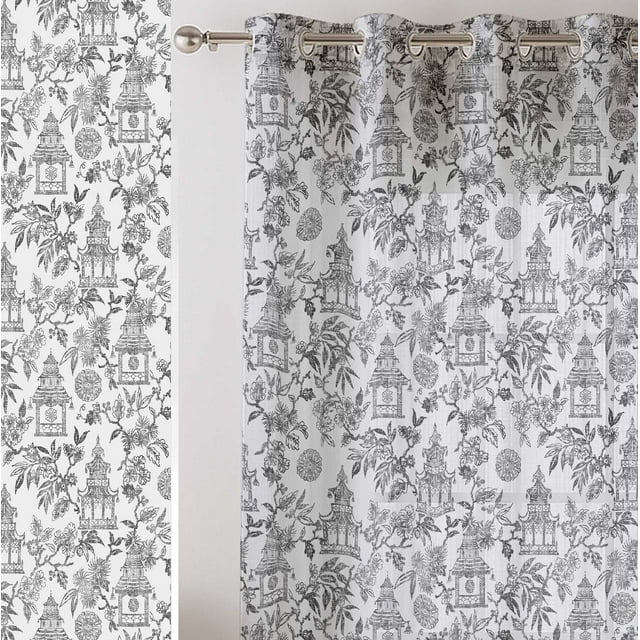Vargottam Floral Vines Print Sheer Curtains for Short Windows - Set of 2 Panels, 63", Grommet Top, Printed Georgette, Light Filtering Drapes for Kitchen or Bedroom