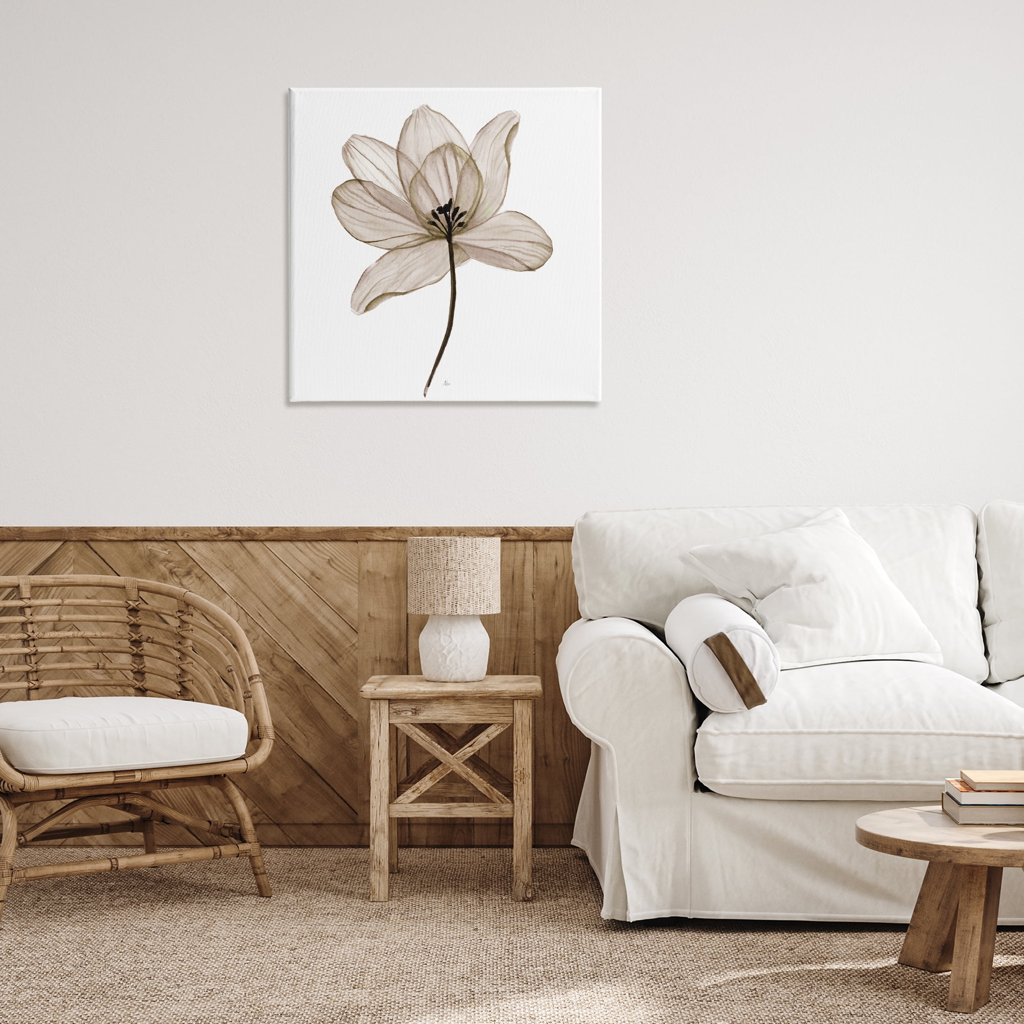 Stupell Industries Beige Opaque Flower Plants & Flowers Painting Wrapped Canvas Art Print Wall Art, 30 x 30