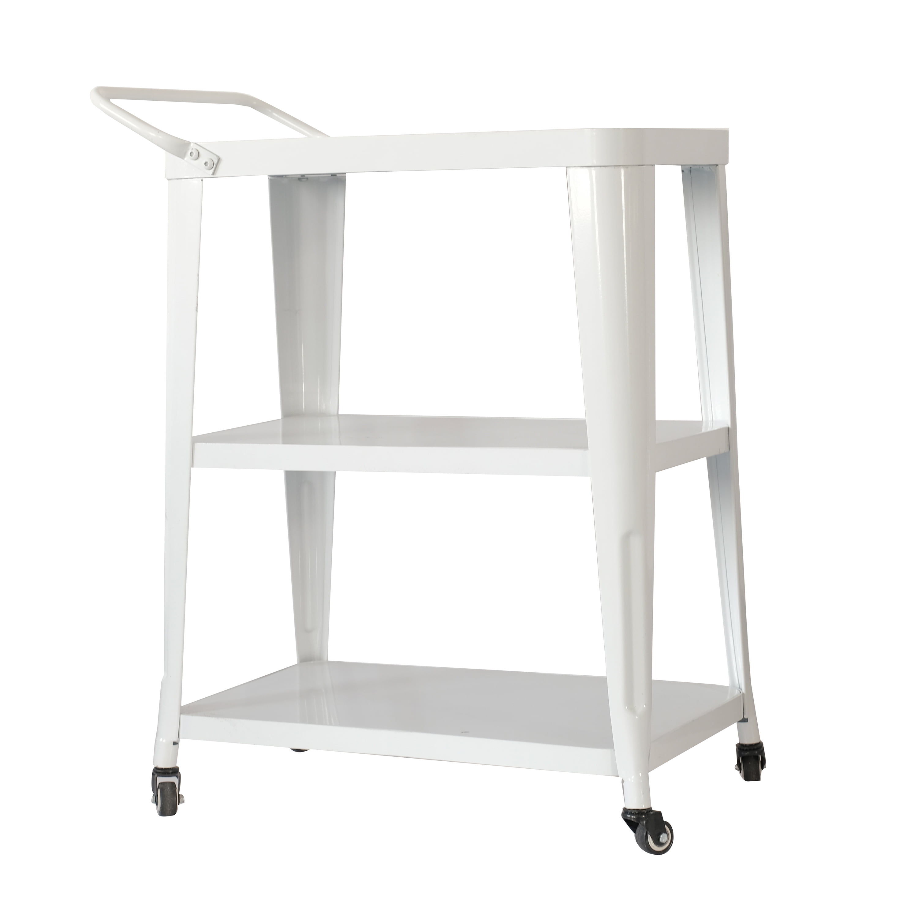 3-Tiered Metal Frame, Industrial Dining Cart with Swivel Wheels, White
