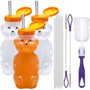 Special Supplies Honey Bear Straw Cup for Babies — Spill-Proof Juice Bottle, 6 Flexible Reusable Straws — Special Needs Assistive Cup, Pack of 3 Bottle