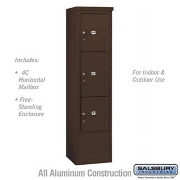 Salsbury 3916S-3PZFU 72 in. Maximum Height Unit Single Column Stand Alone Parcel Locker 1 PL4.5, 1 PL5 & 1 PL6 Front Loading Free Standing 4C Horizontal Mailbox Unit, Bronze - USPS Access