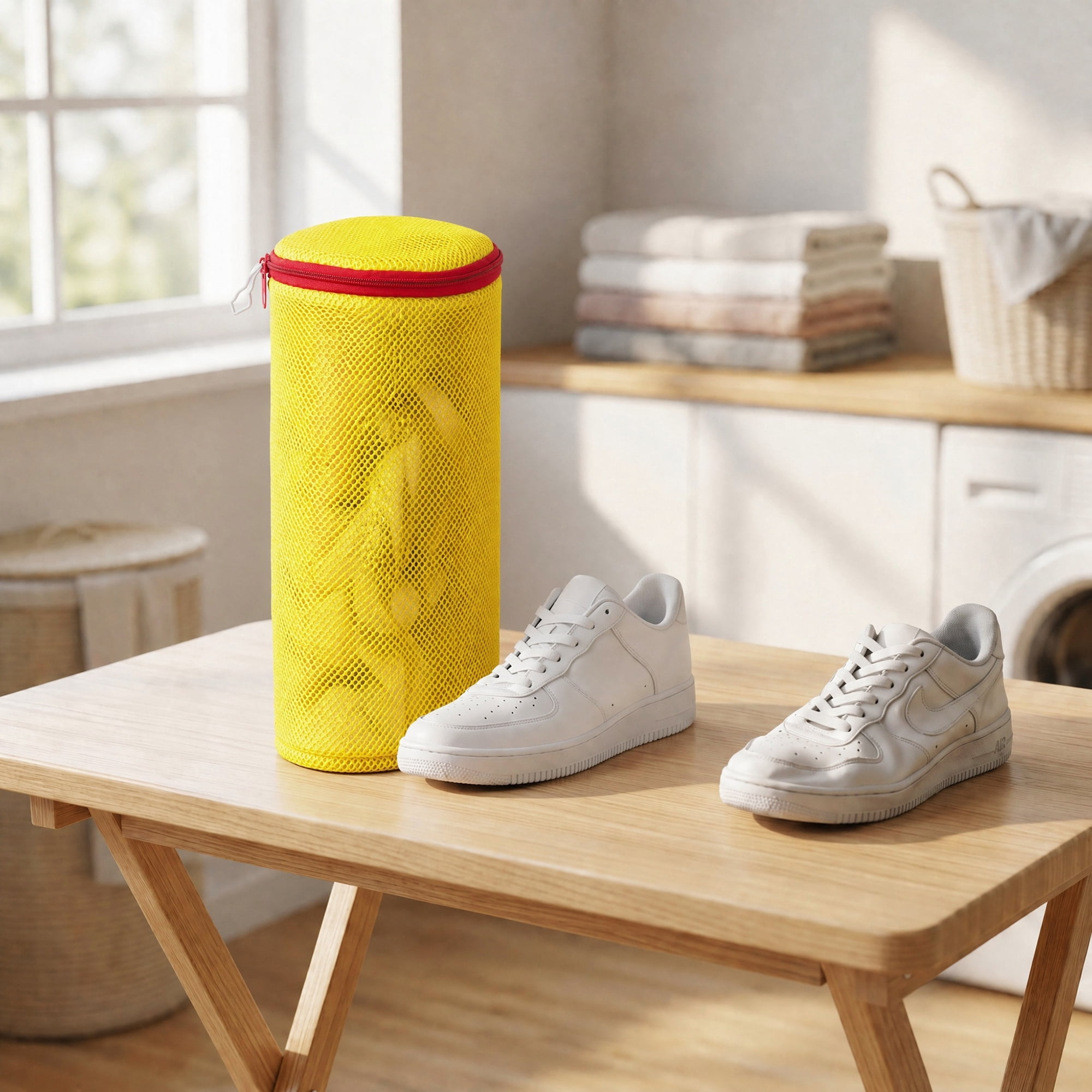 Unique Bargains 2 Pack Polyester  Zippered  Shoe Bag for Washing Machine Yellow 6.7"x15"