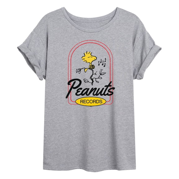Peanuts - Woodstock Records - Juniors Oversized Graphic T-Shirt