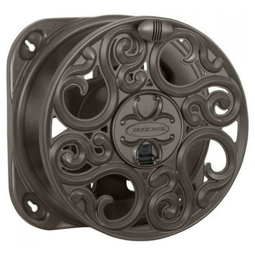 Suncast Sidewinder Side Scroll 60' Hose Resin Decorative Wall Mount Hose Reel, Bronze