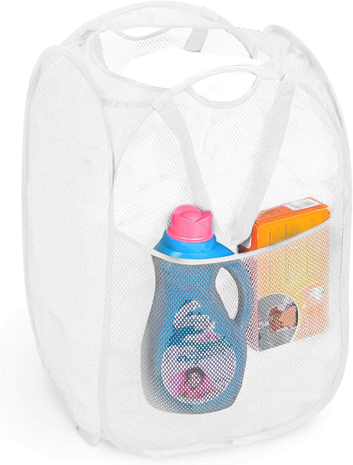 Smart Design Deluxe Mesh Pop Up Square Laundry Hamper with Side Pocket