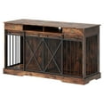 thumbnail image 2 of EuKer Dog Kennel Furniture 2 Dog, 62.6" Wood Dog Crate TV Stand with Storage and Removable Divider for Indoor, Brown, 2 of 8