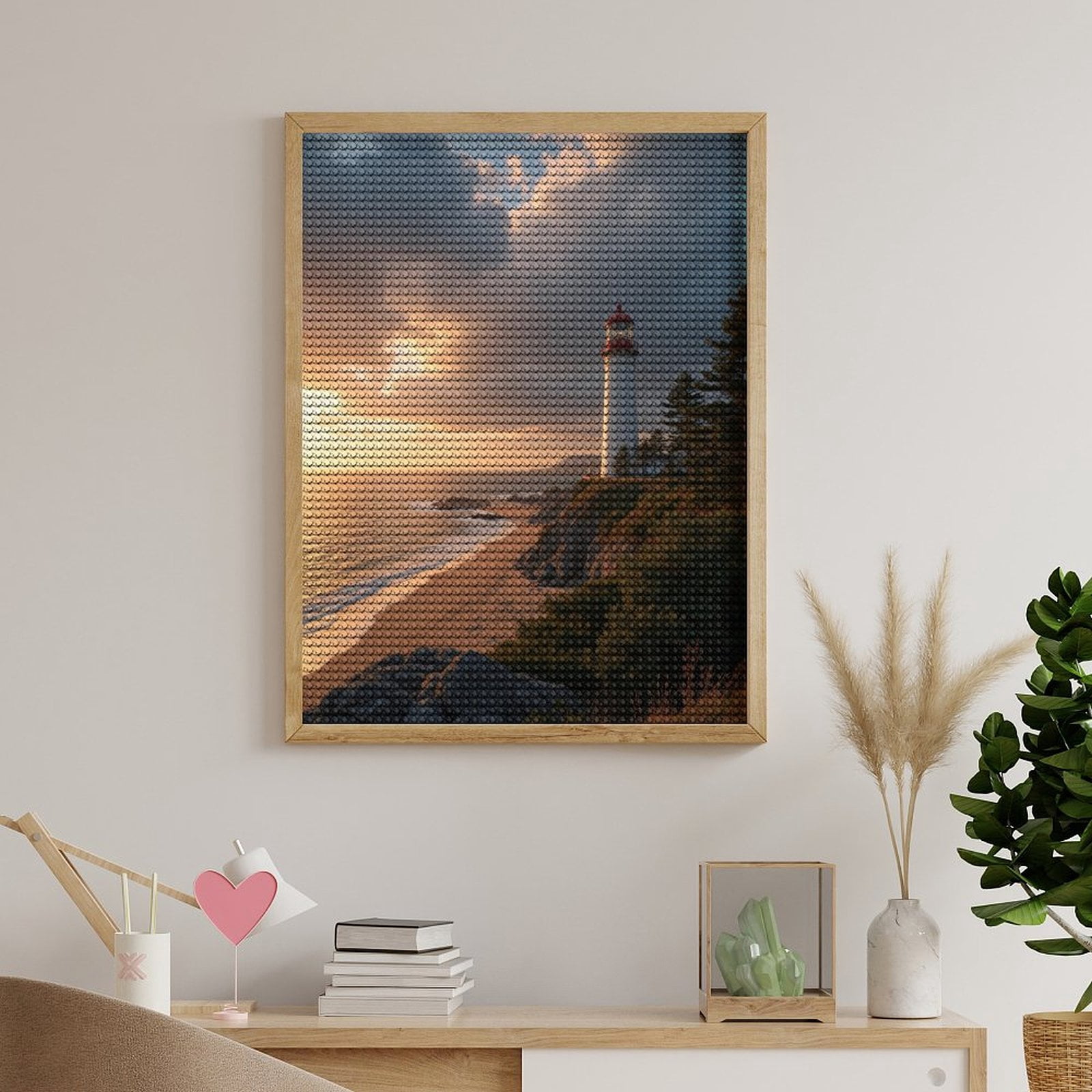 Diamond Art Kits for Adults, Coastal Lighthouse Sunset Scenery 5D Diamond Painting Kits for Adults Beginners, DIY Full Drill Diamond Painting, Gem Art and Crafts 12x16