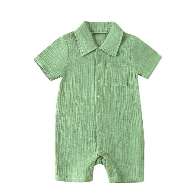 SUNSIOM Baby Boys Girls Jumpsuits Short Sleeve Lapel Collar Solid Color Button Up Rompers Newborn Clothes
