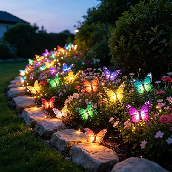 YuanGuangQ Solar Butterfly String Lights, Waterproof Outdoor Decorative Lighting for Patio, Pergola Garden Backyard Wedding Party Holiday Home Mantel Fireplace Indoor Decor