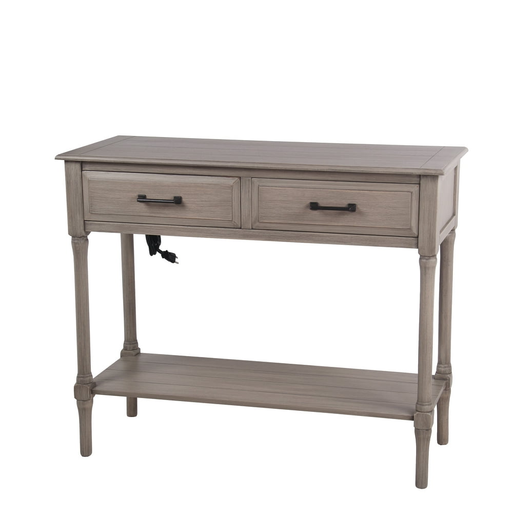 Privilege 2 Drawer Savannah Console Table with USB Ports and AC Outlet