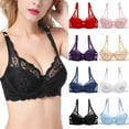 thumbnail image 4 of Women Unlined Push Up Lace Bra Underwire Lift Up Gathered Bra 3/4 Cup French Thin Section Adjustable Lace Bralettes, 4 of 8