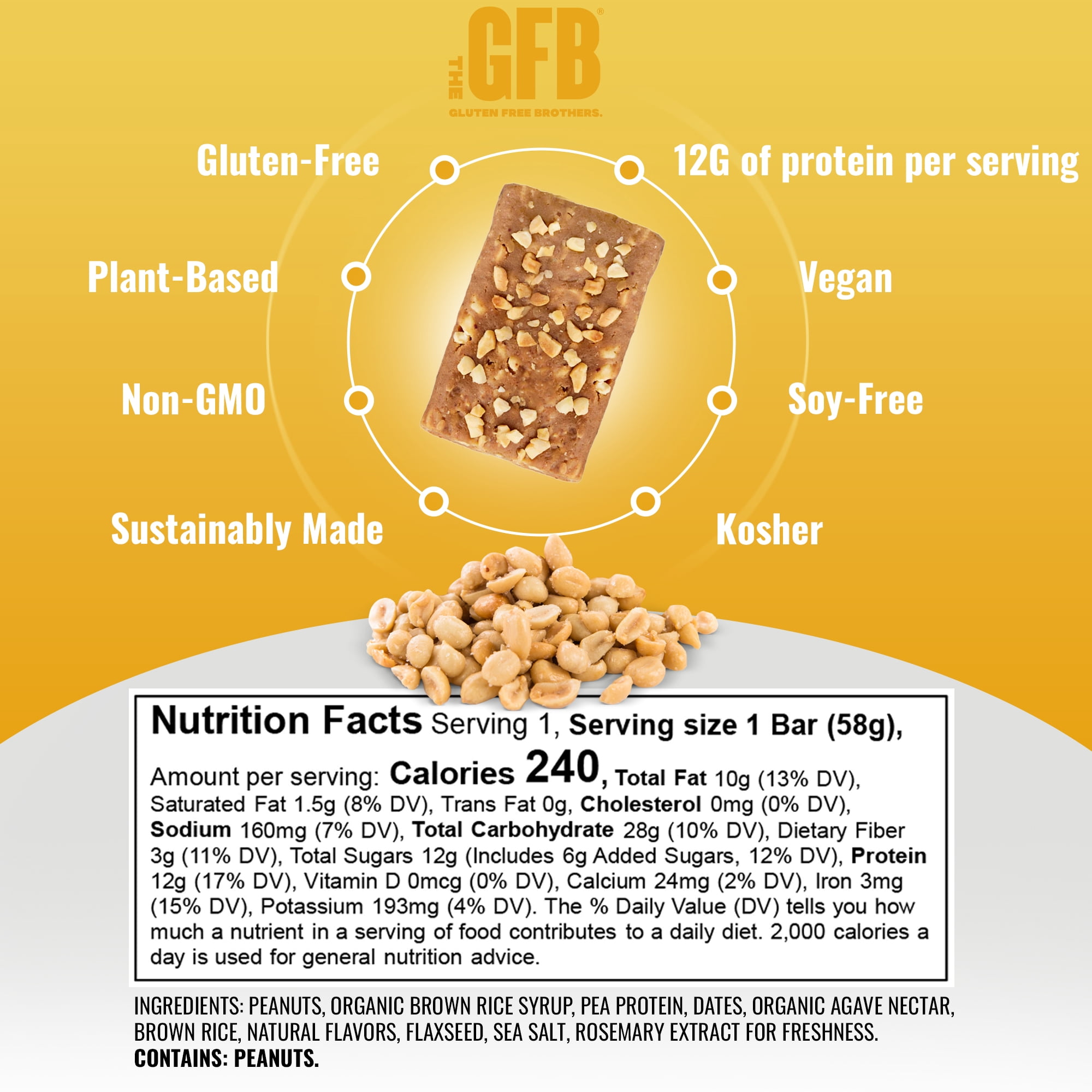 The Gluten Free Brothers – Peanut Butter Plastic Wrapped Bars - Gluten, Dairy, and Soy Free, 2.05 oz (12 Ct)