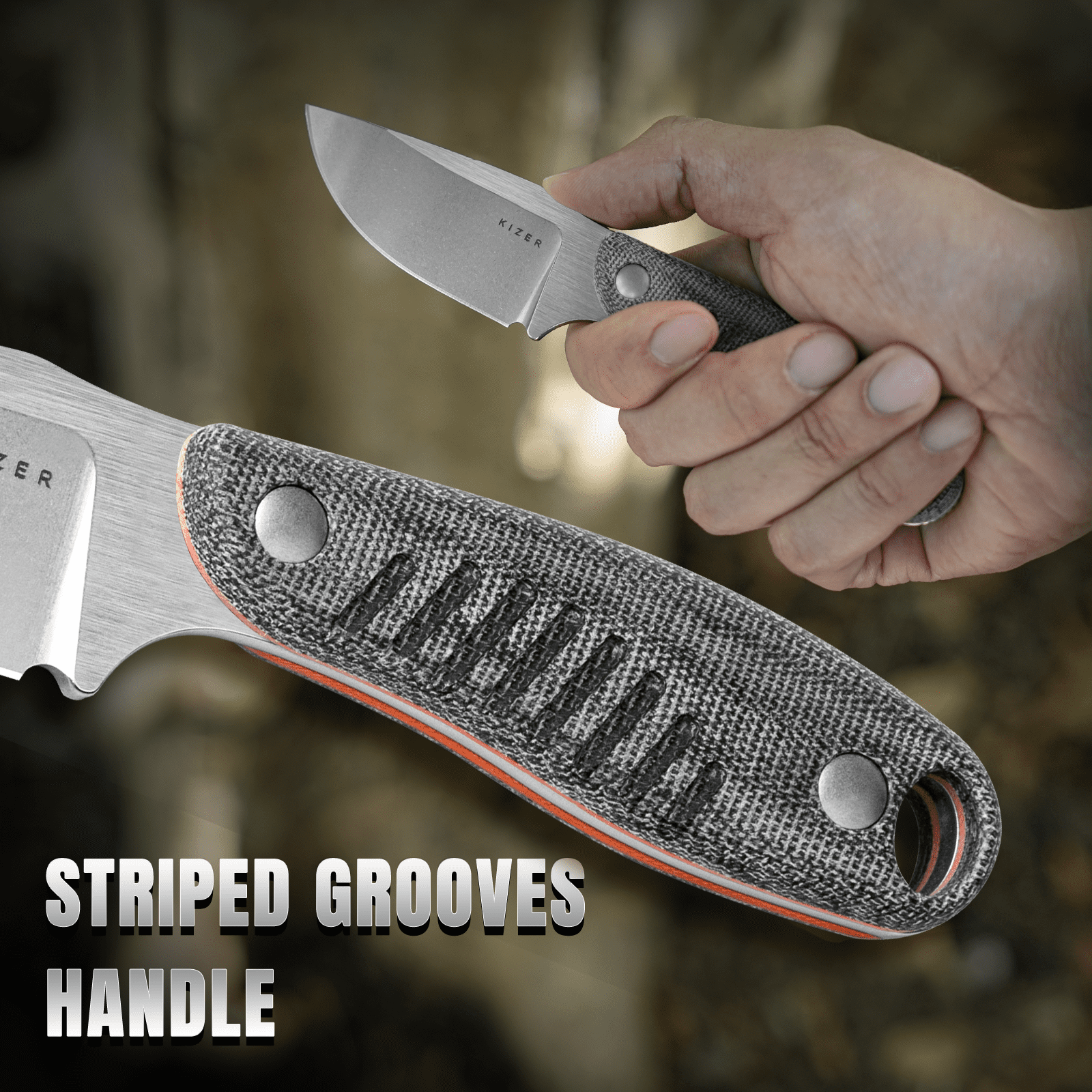 Kizer Hare Clip Point Fixed Knife Nitro-V Steel Blade Micarta + G10  Handle With Sheath, 1077A2