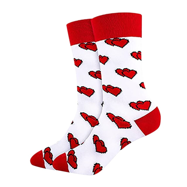WEAIXIMIUNG Ruffle Socks for Girls Women's Valentine's Day Socks Heart Shaped Contrasting Color Medium Length Socks