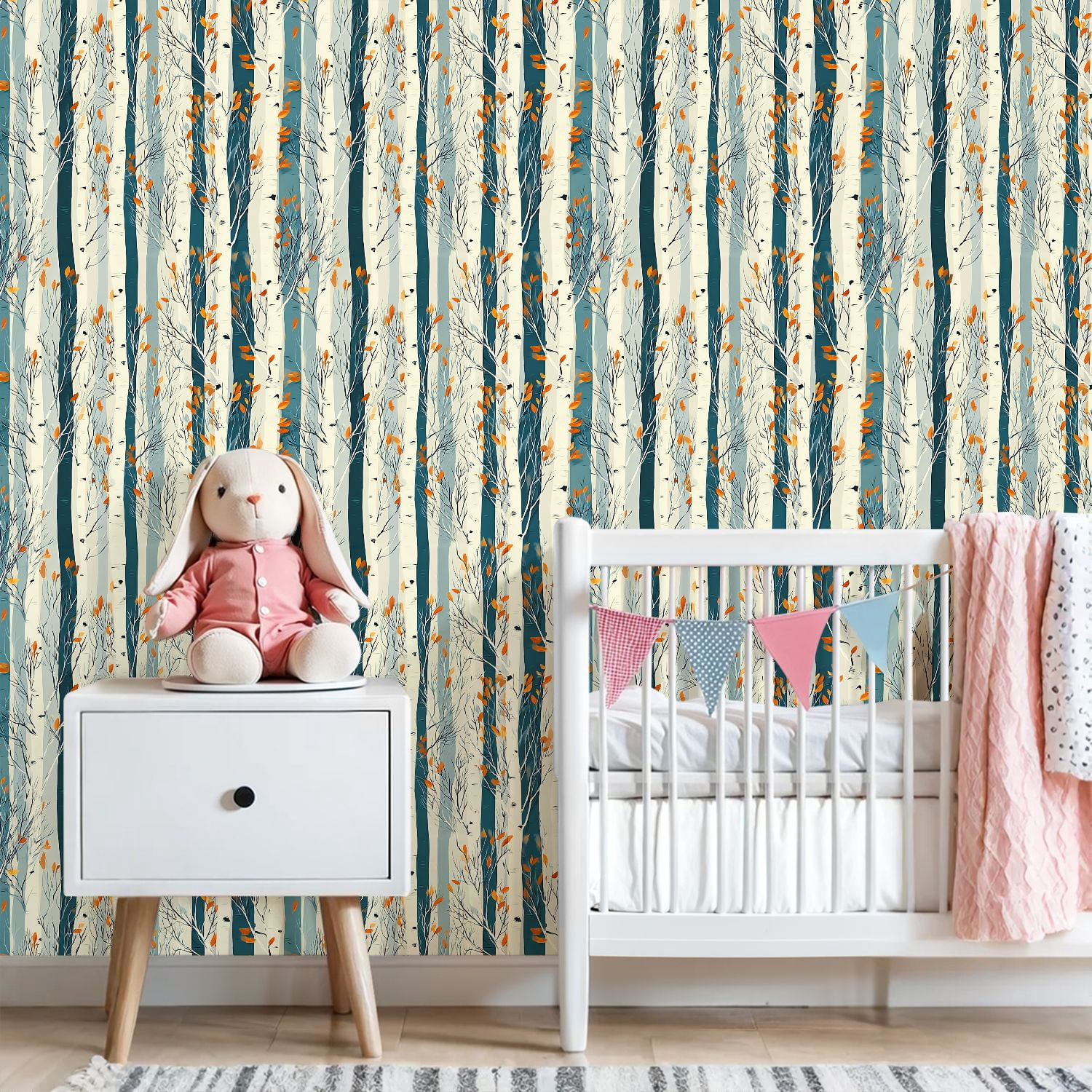 Peel and Stick Wallpaper 23.6in x 9.8ft Abstract Birch Trees Autumn Leaves Cool Blue Rustic Forest Contact Paper Vinyl Waterproof Self Adhesive Wall Paper for Bedroom Shelf Cabinet Renter Friendly