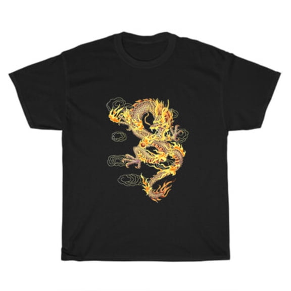 Velto Traditional Chinese Dragon Yellow Dragon Flying Lizard Fictional Animal T-Shirt All Size S-5XL